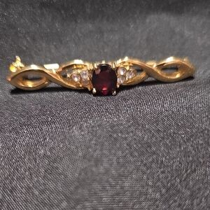 Gold-Tone Bar Pin with Garnet Center Stone